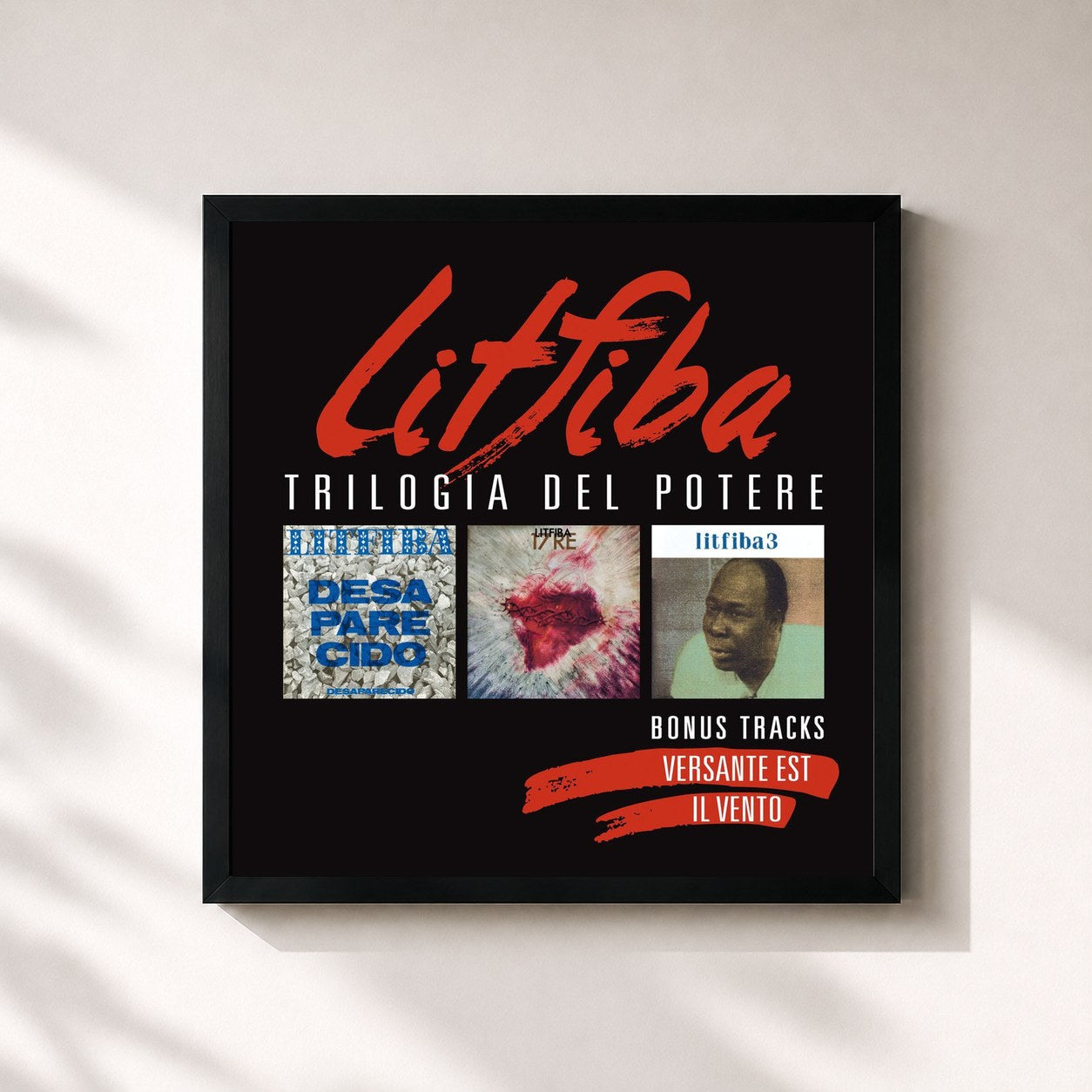 #noir Tableau carré de l'album Trilogia del Potere de Litfiba, cadre noir 32x32 cm