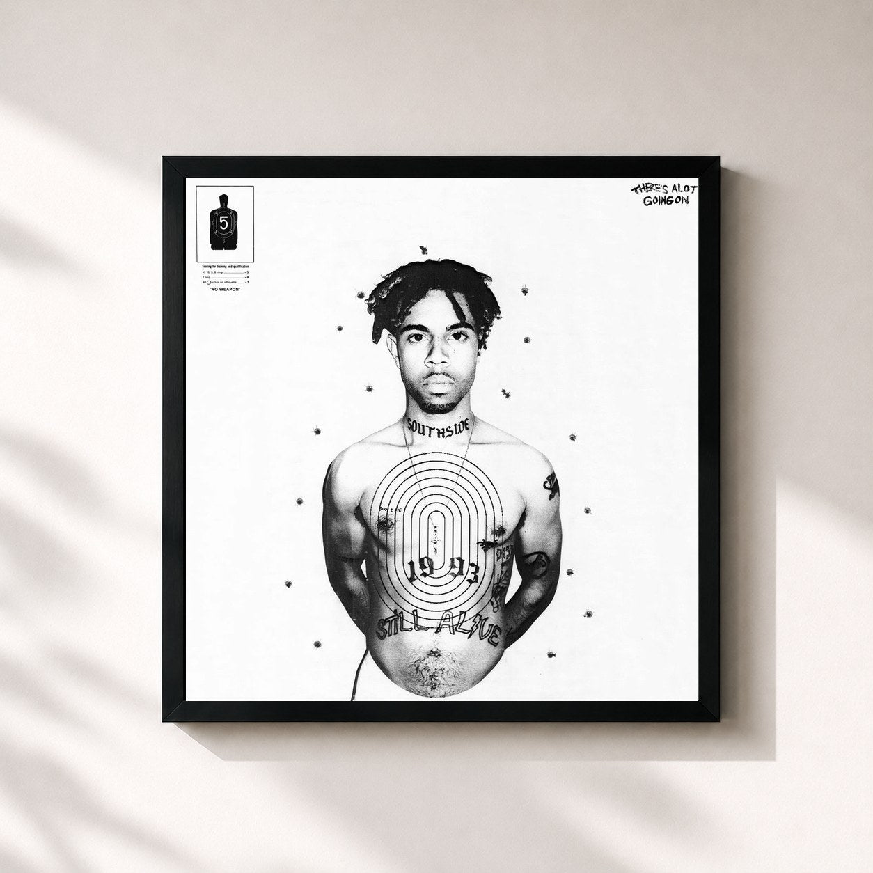 #noir Tableau carré de l'album There's Alot Going On de Vic Mensa, cadre noir 32x32 cm