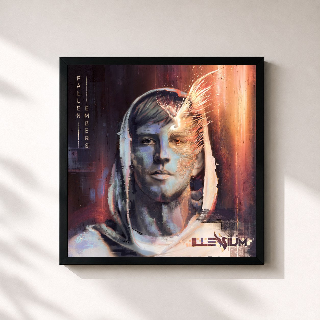 #noir Tableau carré de l'album Fallen Embers de Illenium, cadre noir 32x32 cm