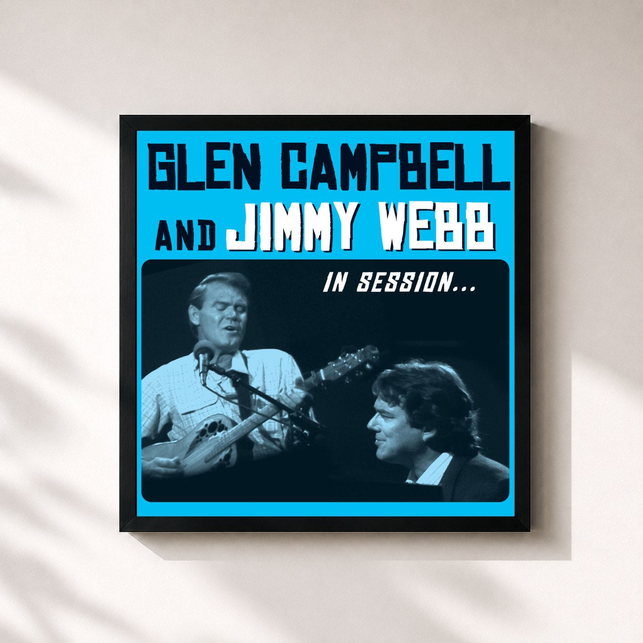 #noir Tableau carré de l'album In Session de Glen Campbell, cadre noir 32x32 cm