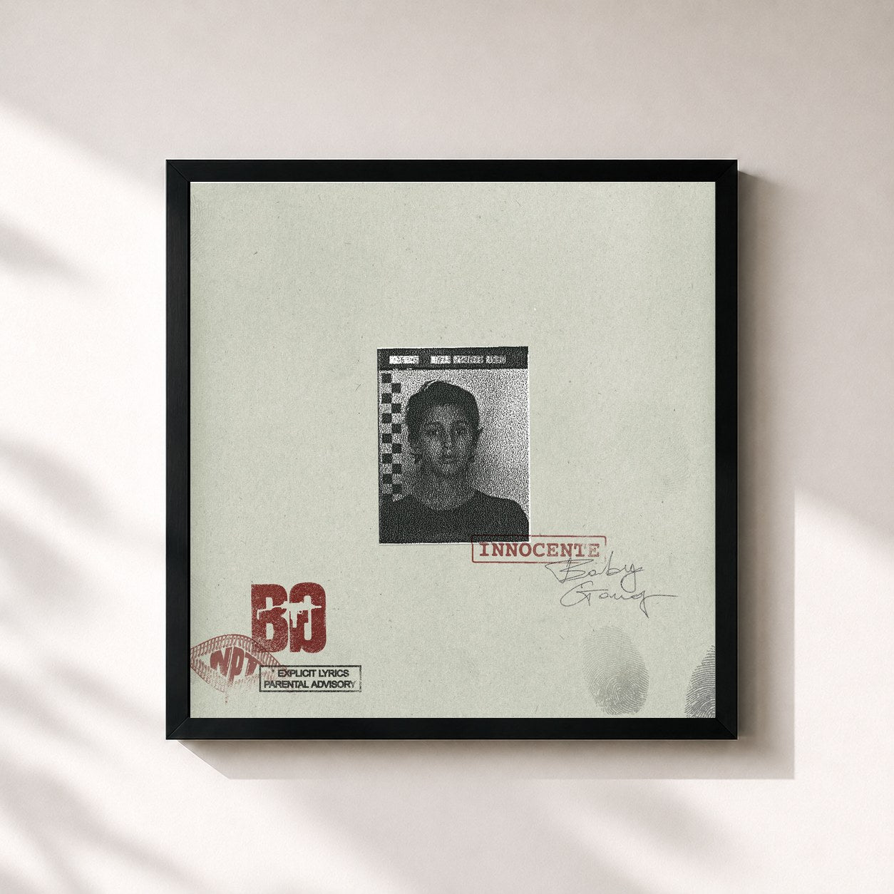 #noir Tableau carré de l'album INNOCENTE de Baby Gang, cadre noir 32x32 cm