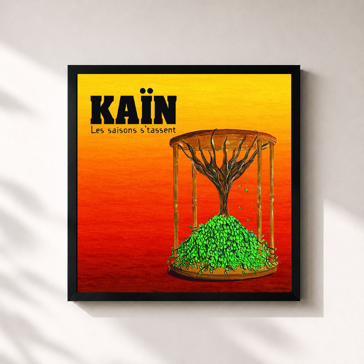 #noir Tableau carré de l'album Les saisons s'tassent de Kain, cadre noir 32x32 cm