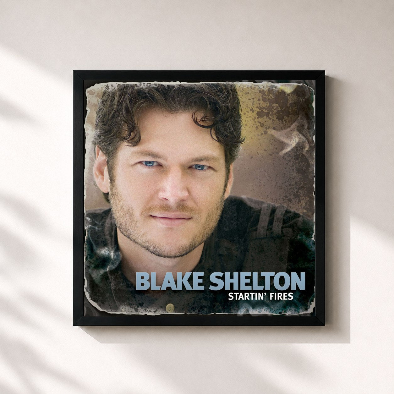 #noir Tableau carré de l'album Startin' Fires de Blake Shelton, cadre noir 32x32 cm
