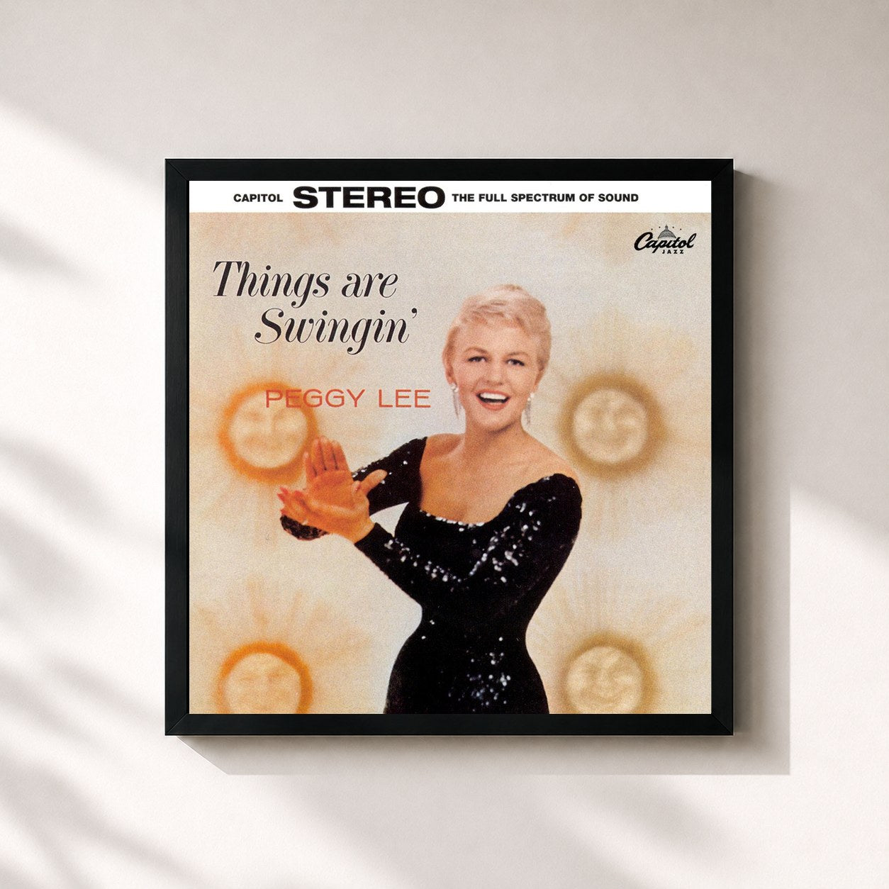 #noir Tableau carré de l'album Things Are Swingin' de Peggy Lee, cadre noir 32x32 cm