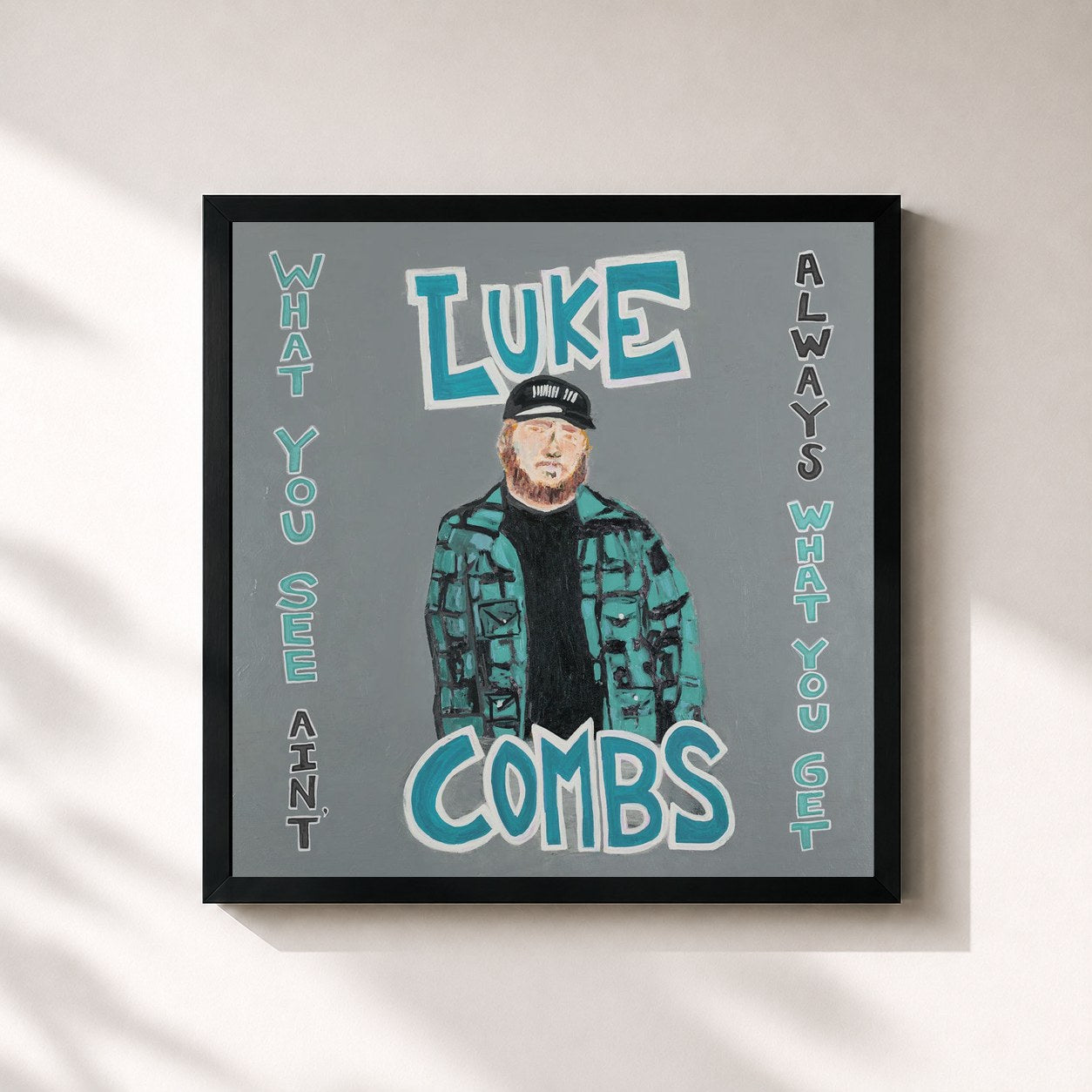 #noir Tableau carré de l'album What You See Ain't Always What You Get (Deluxe Edition) de Luke Combs, cadre noir 32x32 cm