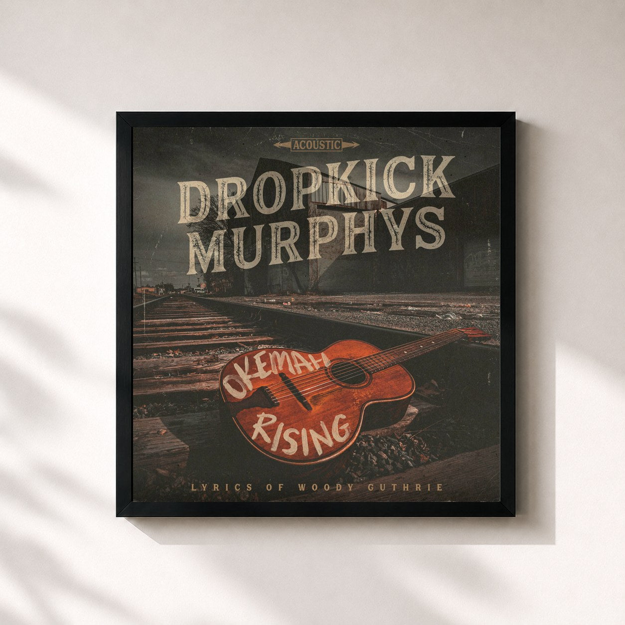#noir Tableau carré de l'album Okemah Rising de Dropkick Murphys, cadre noir 32x32 cm