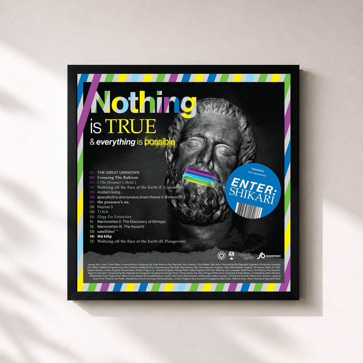 #noir Tableau carré de l'album Nothing is True & Everything is Possible de Enter Shikari, cadre noir 32x32 cm
