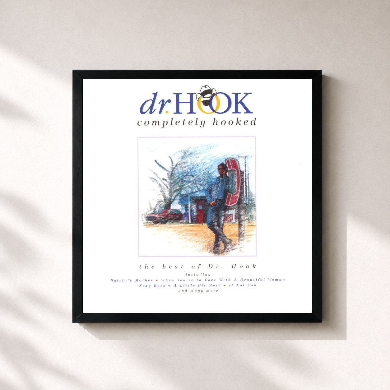 #noir Tableau carré de l'album Completely Hooked de Dr. Hook, cadre noir 32x32 cm