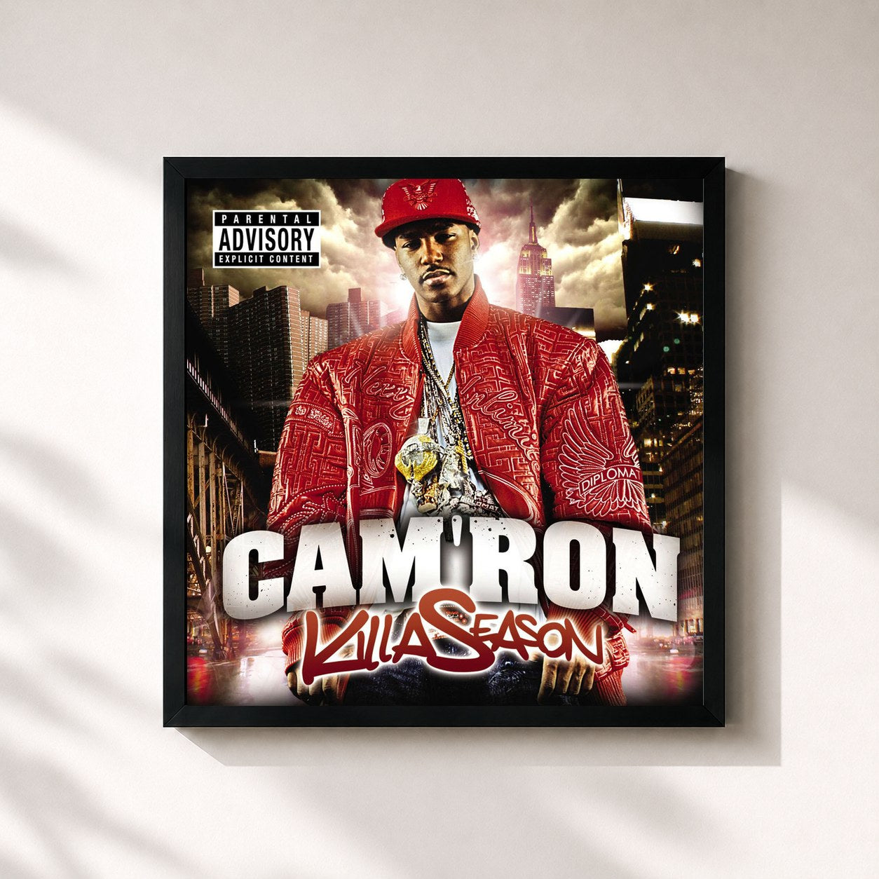 #noir Tableau carré de l'album Killa Season de Cam'ron, cadre noir 32x32 cm