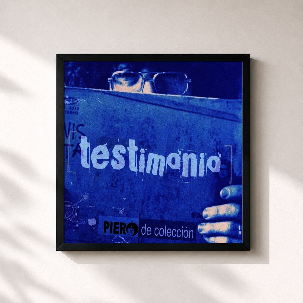 #noir Tableau carré de l'album Testimonio de Piero, cadre noir 32x32 cm