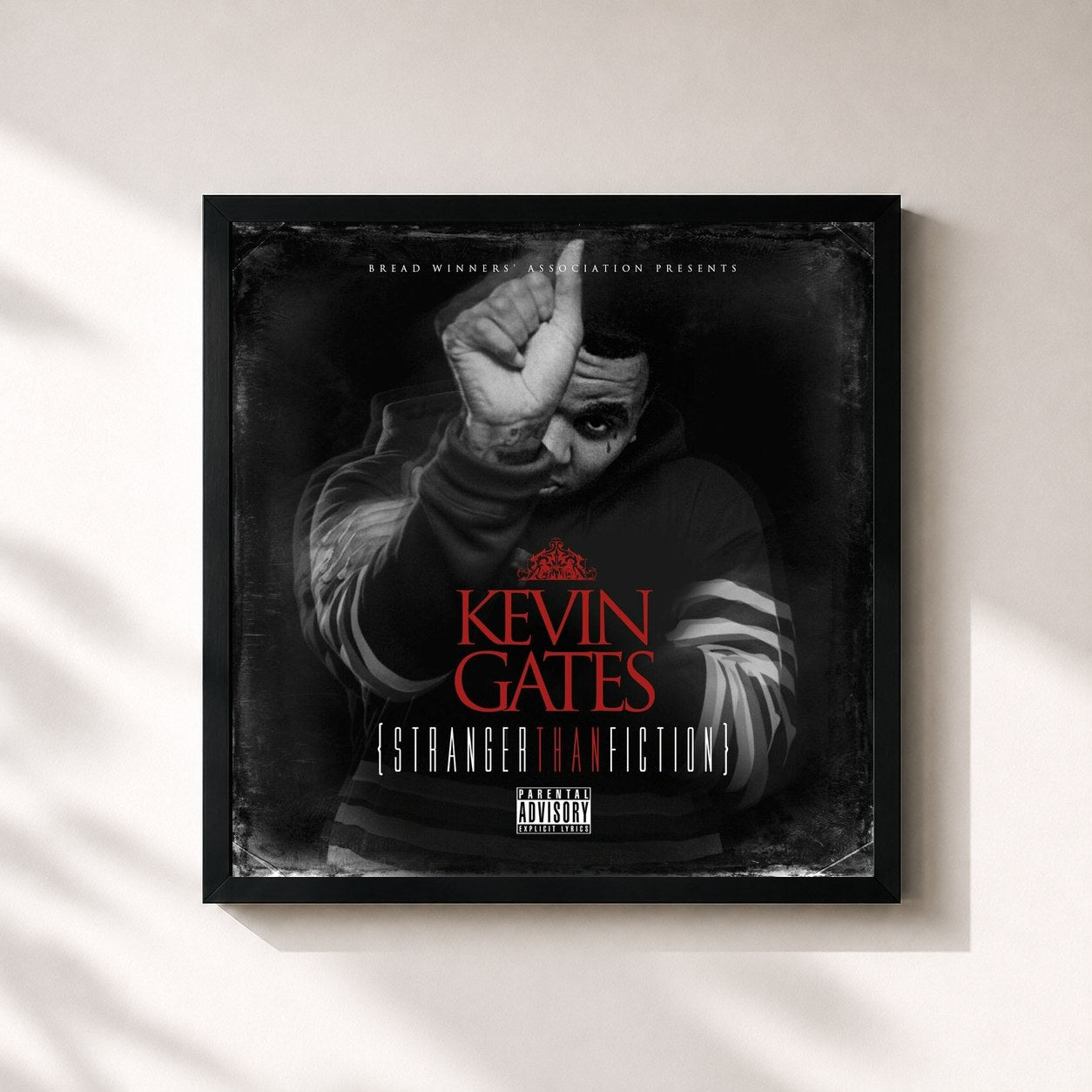 #noir Tableau carré de l'album Stranger Than Fiction de Kevin Gates, cadre noir 32x32 cm