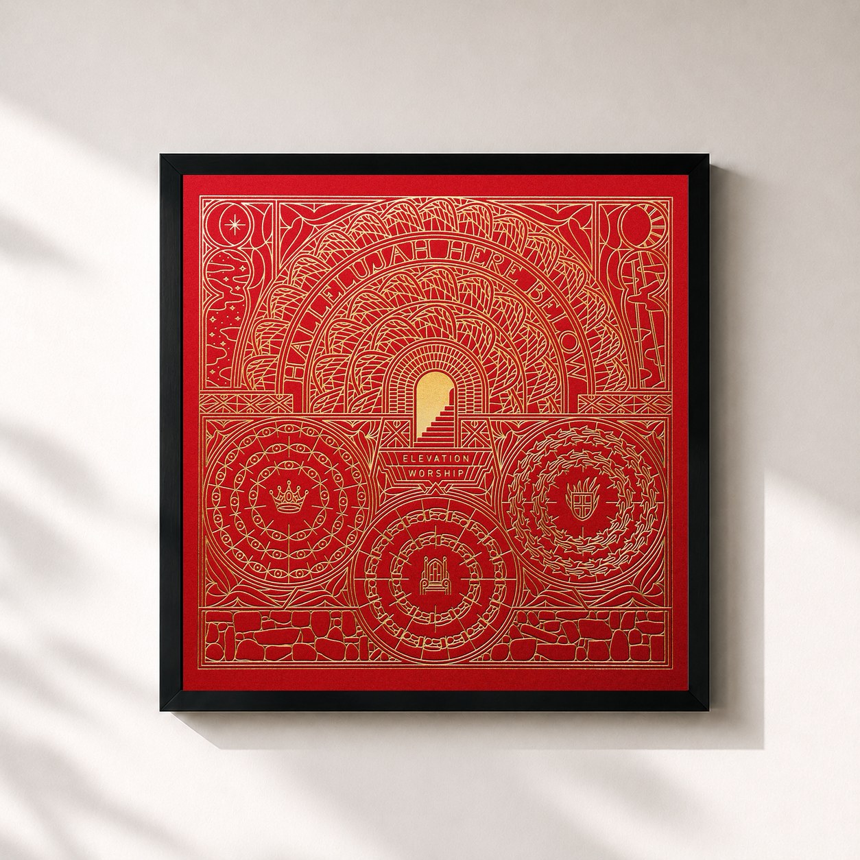 #noir Tableau carré de l'album Hallelujah Here Below de Elevation Worship, cadre noir 32x32 cm