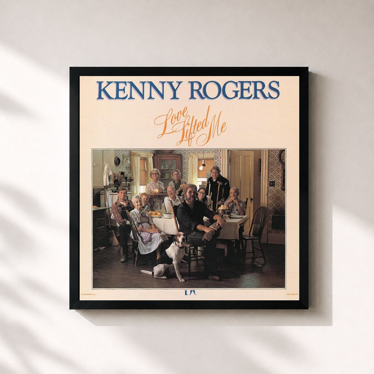 #noir Tableau carré de l'album Love Lifted Me de Kenny Rogers, cadre noir 32x32 cm