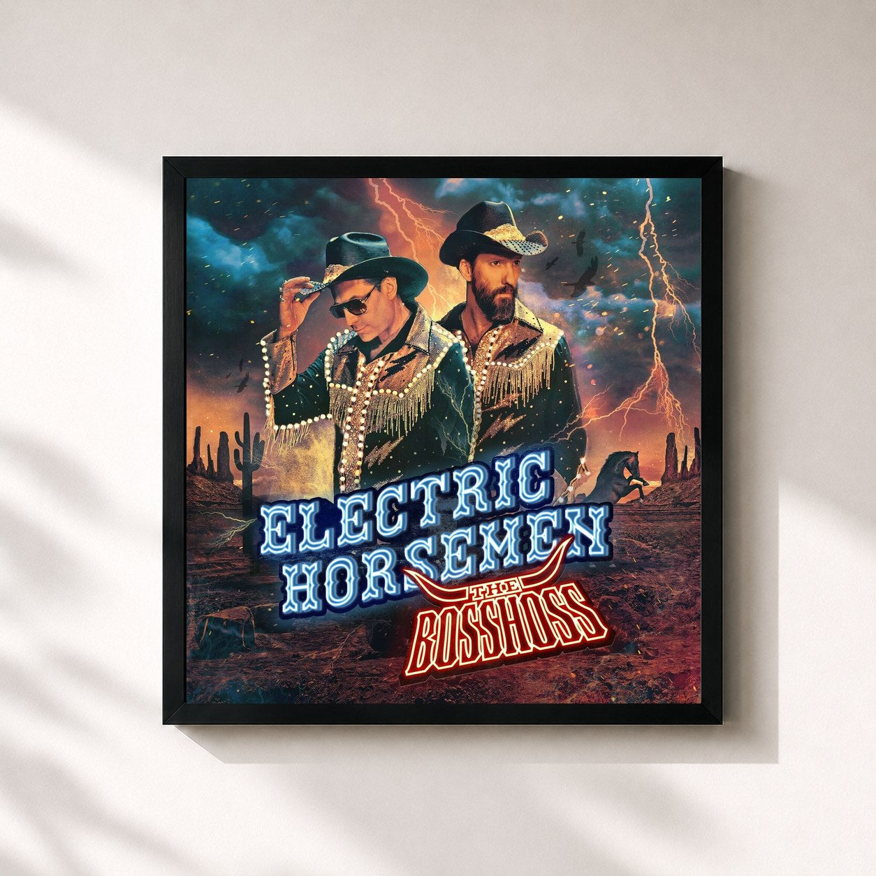 #noir Tableau carré de l'album Electric Horsemen de The BossHoss, cadre noir 32x32 cm