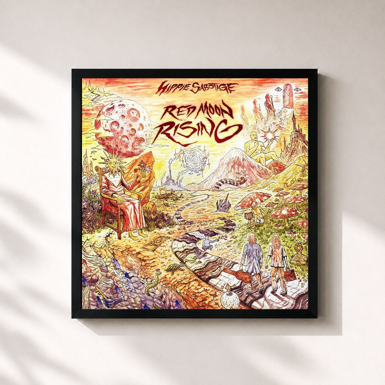 #noir Tableau carré de l'album Red Moon Rising de Hippie Sabotage, cadre noir 32x32 cm
