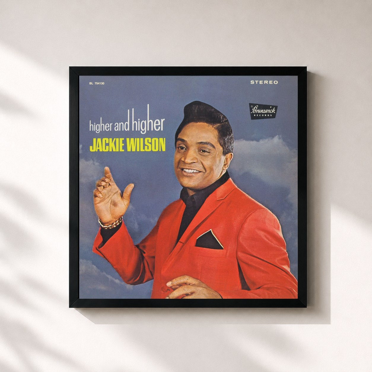 #noir Tableau carré de l'album Higher And Higher de Jackie Wilson, cadre noir 32x32 cm