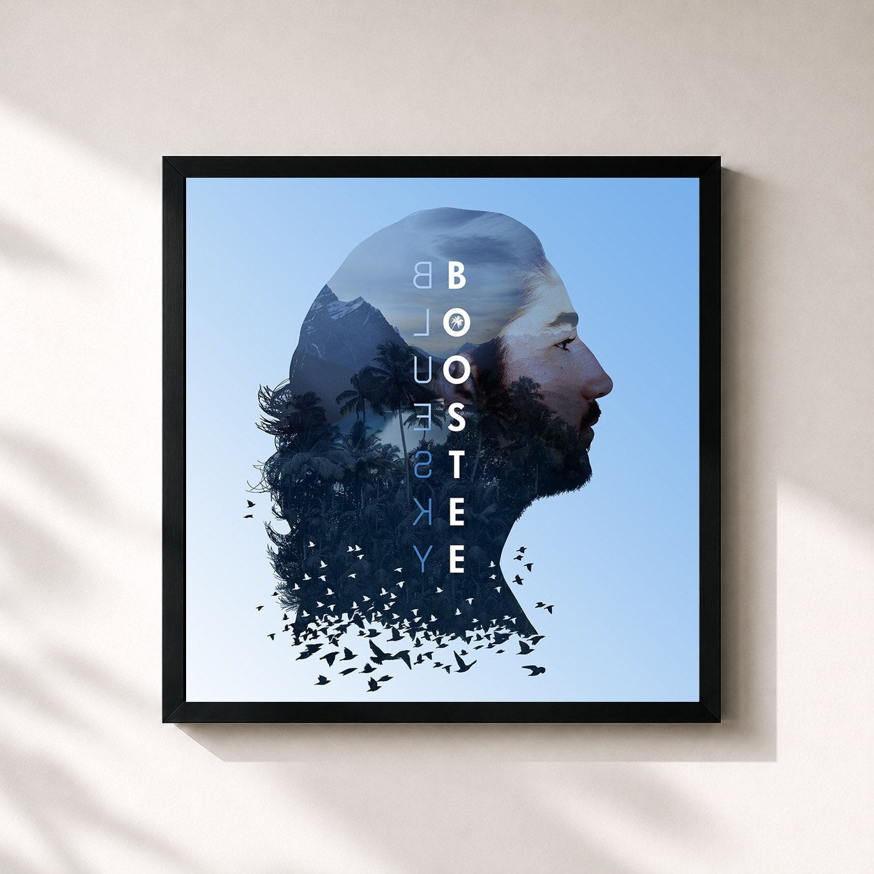 #noir Tableau carré de l'album Bluesky de Boostee, cadre noir 32x32 cm