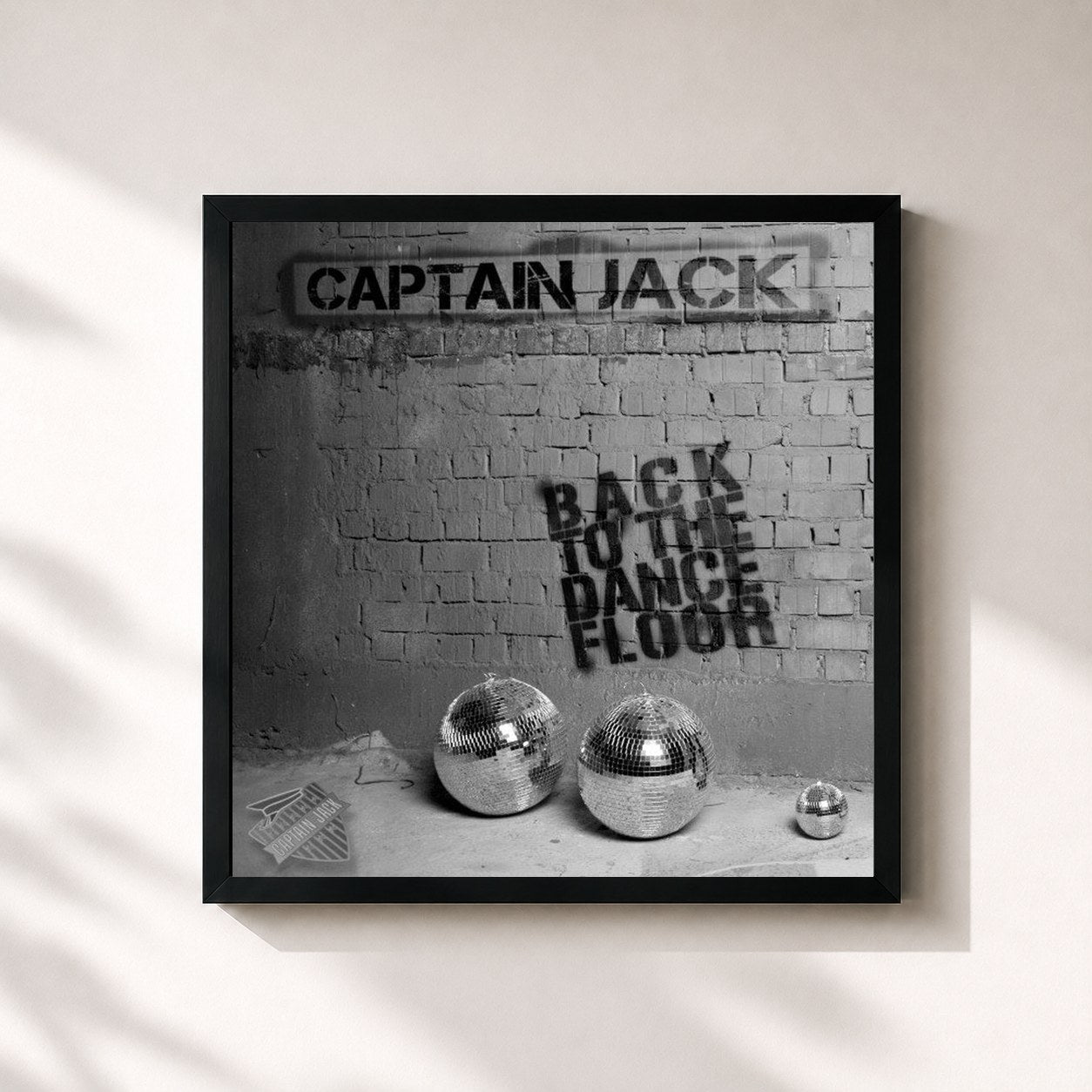 #noir Tableau carré de l'album Back to the Dancefloor de Captain Jack, cadre noir 32x32 cm