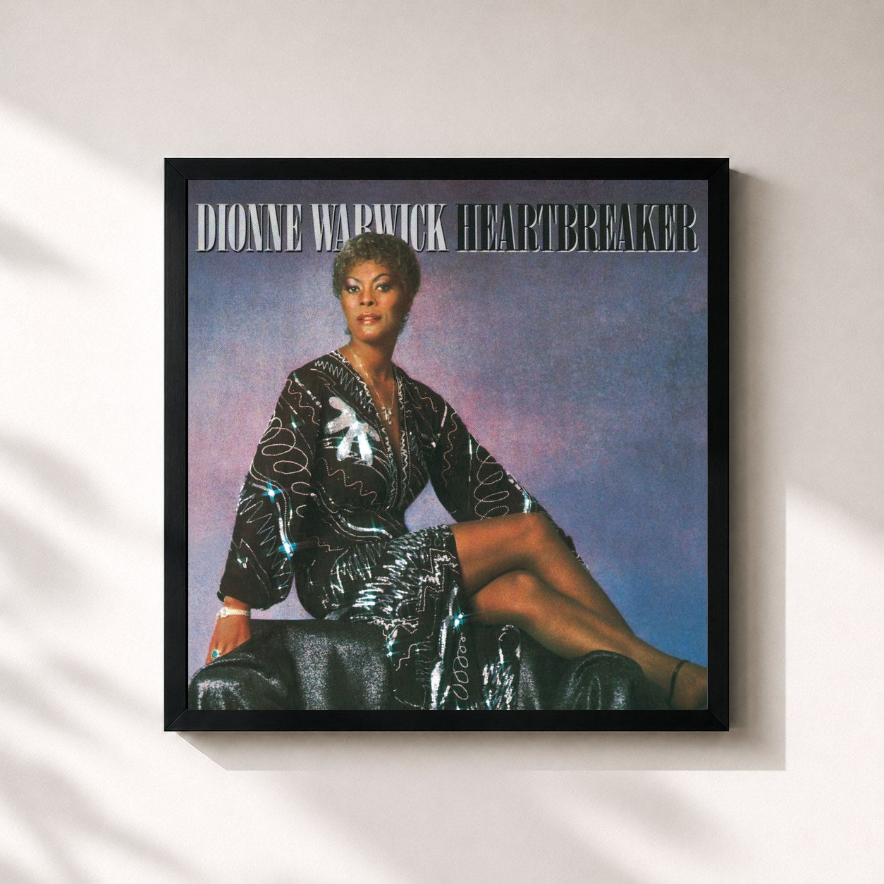#noir Tableau carré de l'album Heartbreaker de Dionne Warwick, cadre noir 32x32 cm