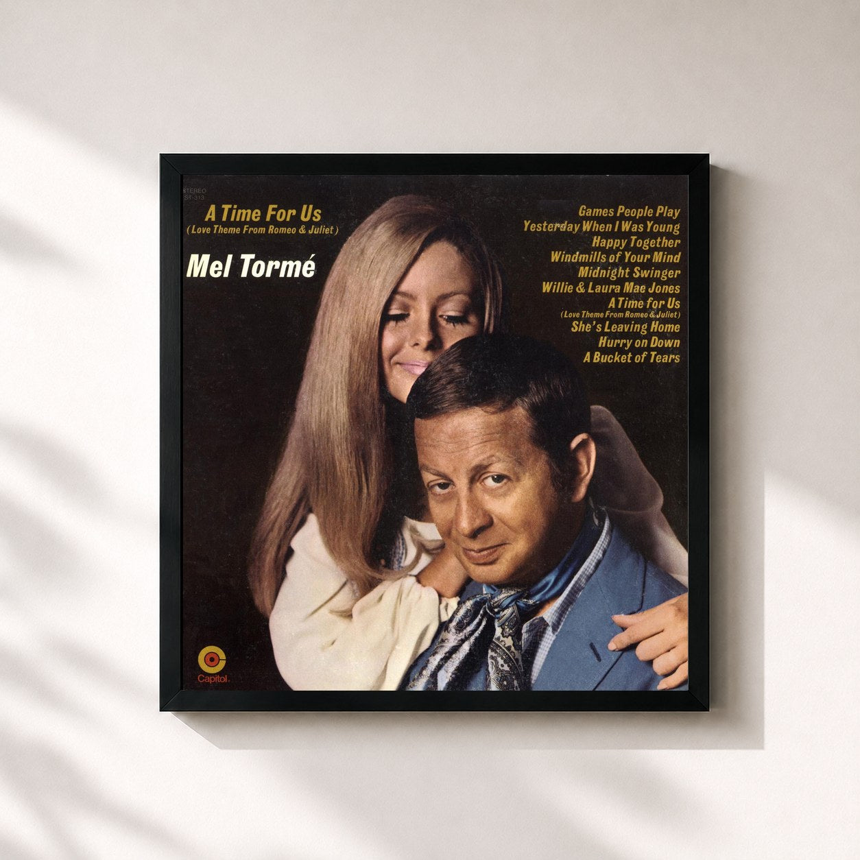 #noir Tableau carré de l'album A Time For Us de Mel Tormé, cadre noir 32x32 cm