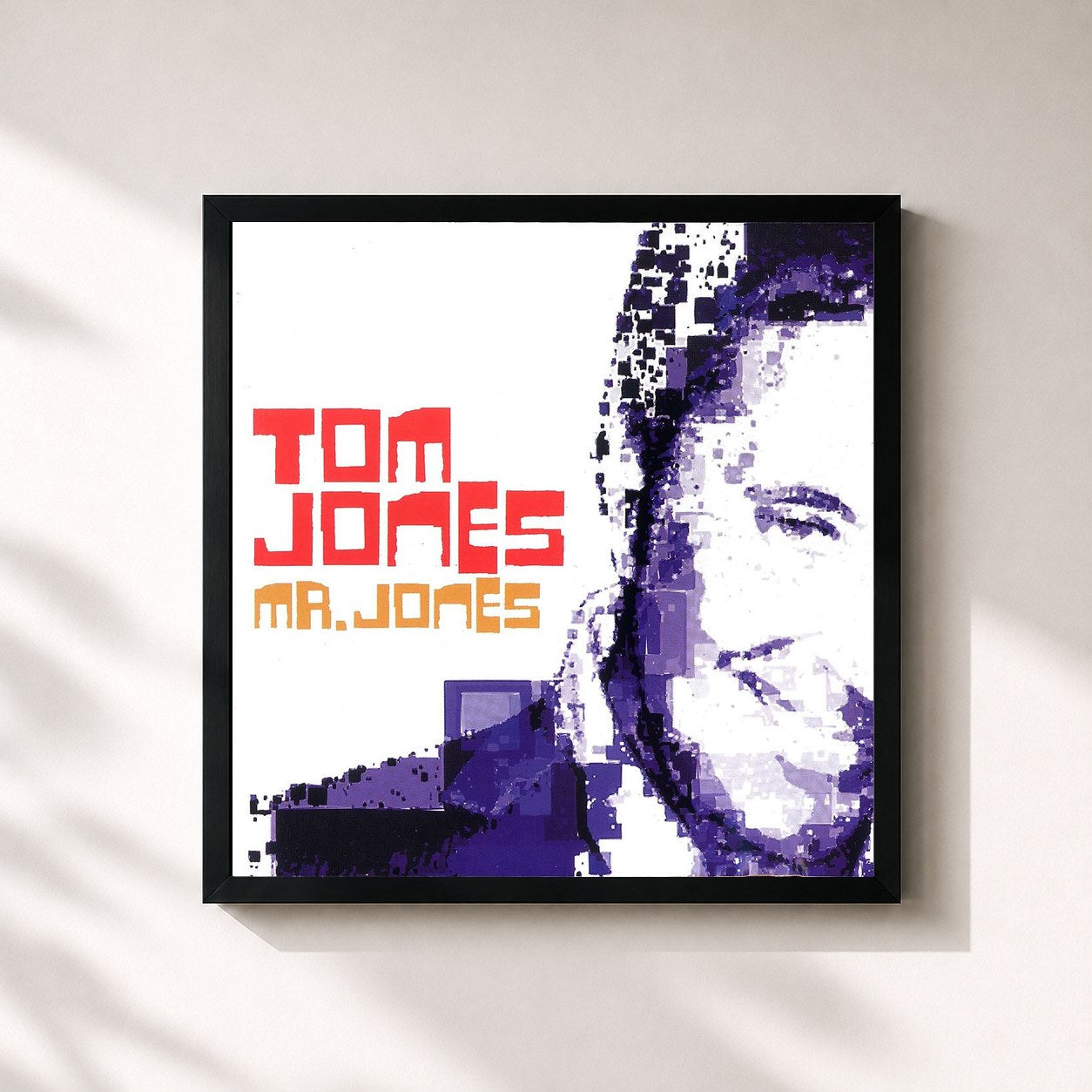 #noir Tableau carré de l'album Mr Jones de Tom Jones, cadre noir 32x32 cm