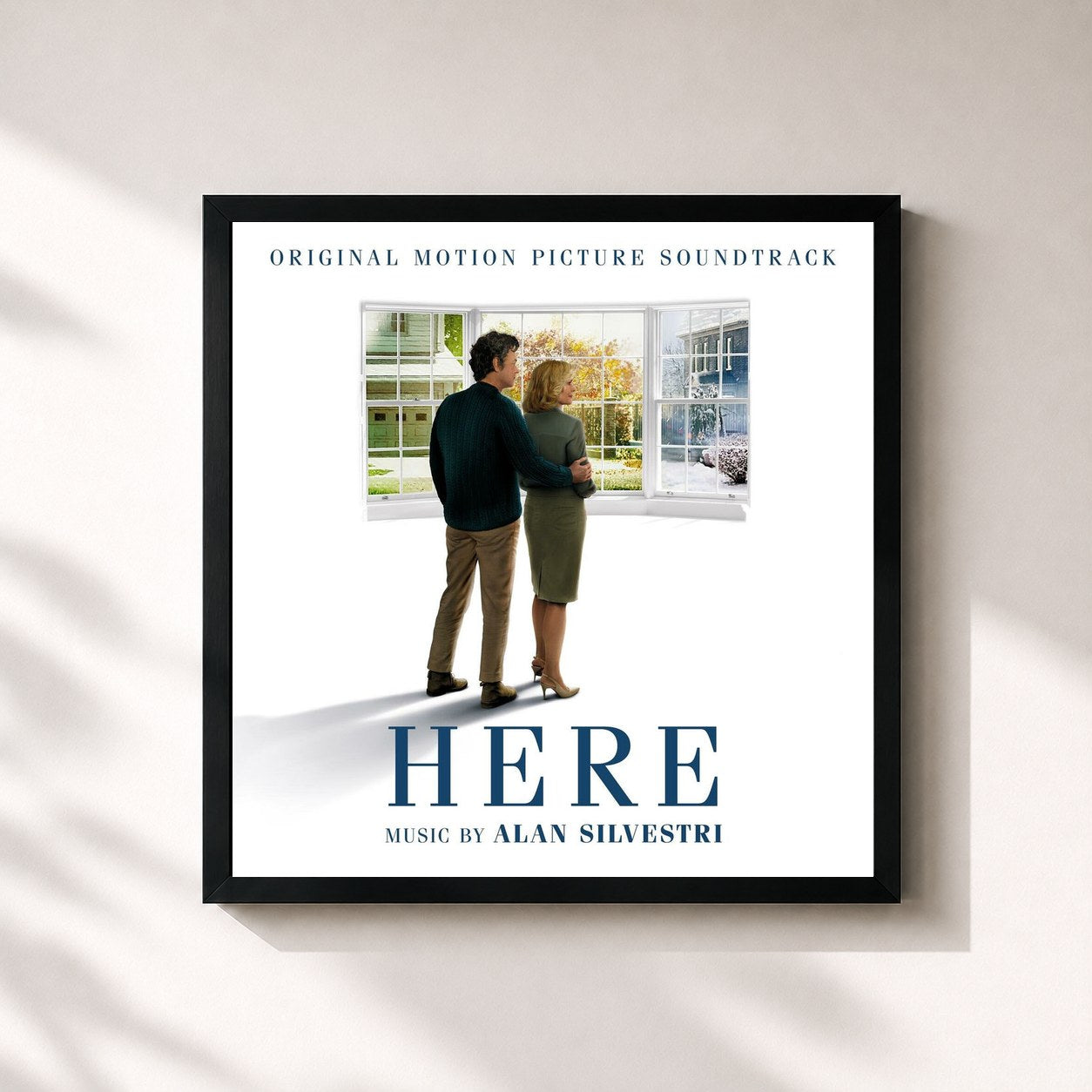 #noir Tableau carré de l'album Here (Original Motion Picture Soundtrack) de Alan Silvestri, cadre noir 32x32 cm