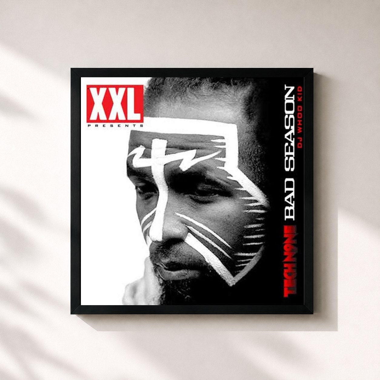 #noir Tableau carré de l'album Bad Season (Mixed By DJ Whoo Kid) de Tech N9ne, cadre noir 32x32 cm