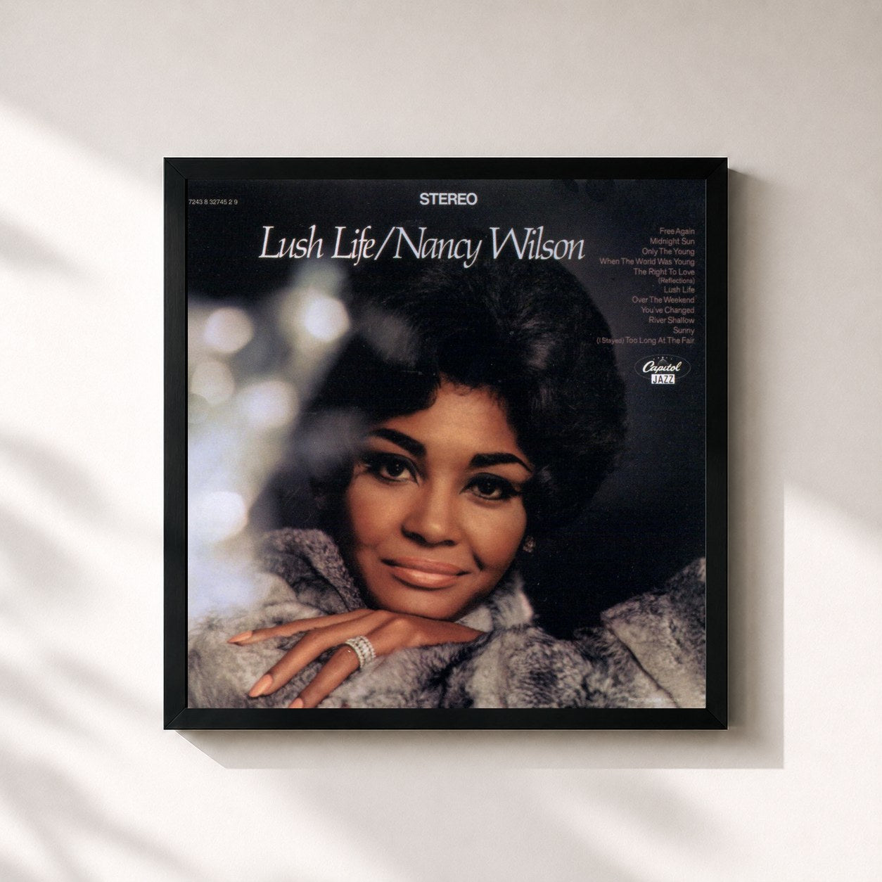 #noir Tableau carré de l'album Lush Life de Nancy Wilson, cadre noir 32x32 cm