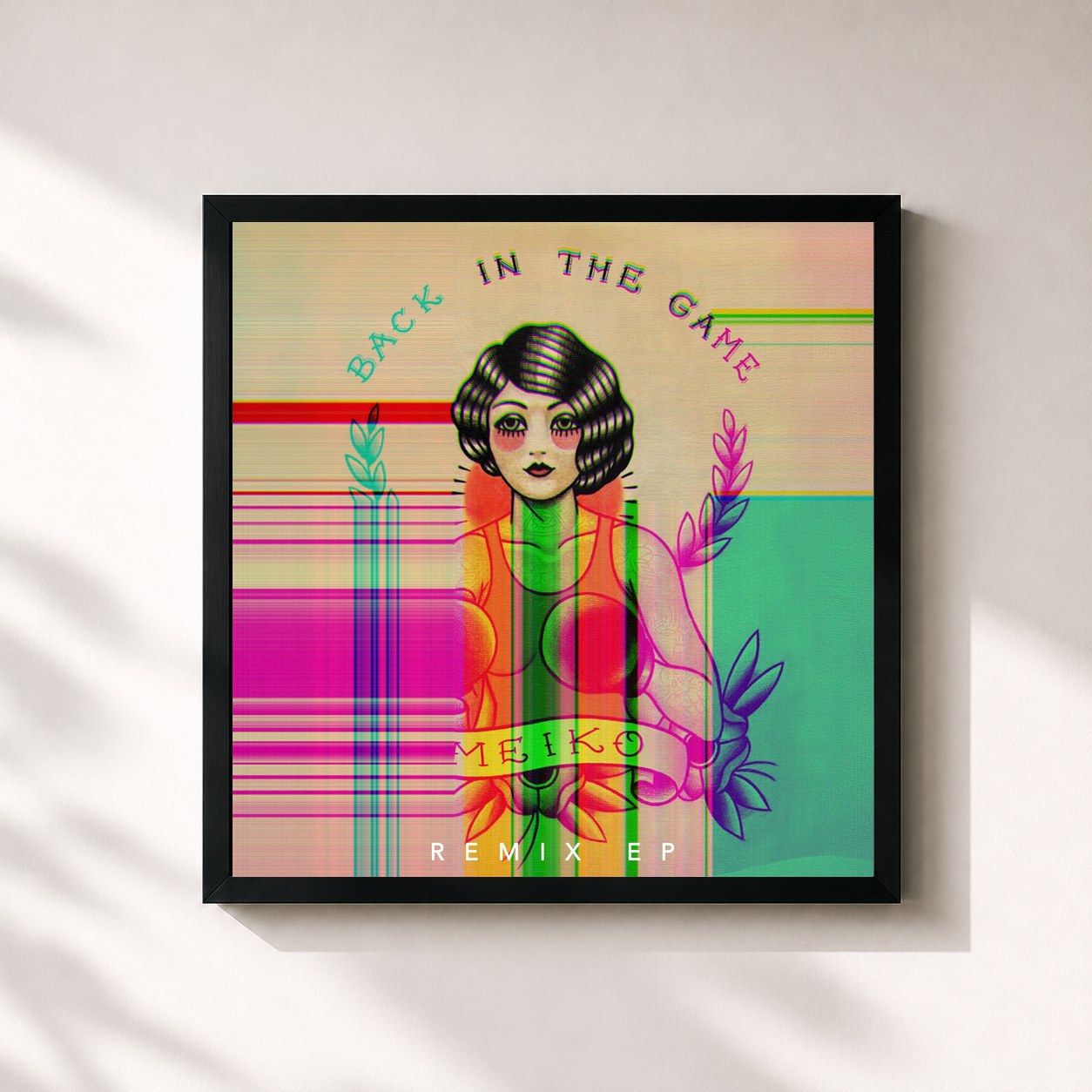 #noir Tableau carré de l'album Back in the Game (Remixes) de Meiko, cadre noir 32x32 cm