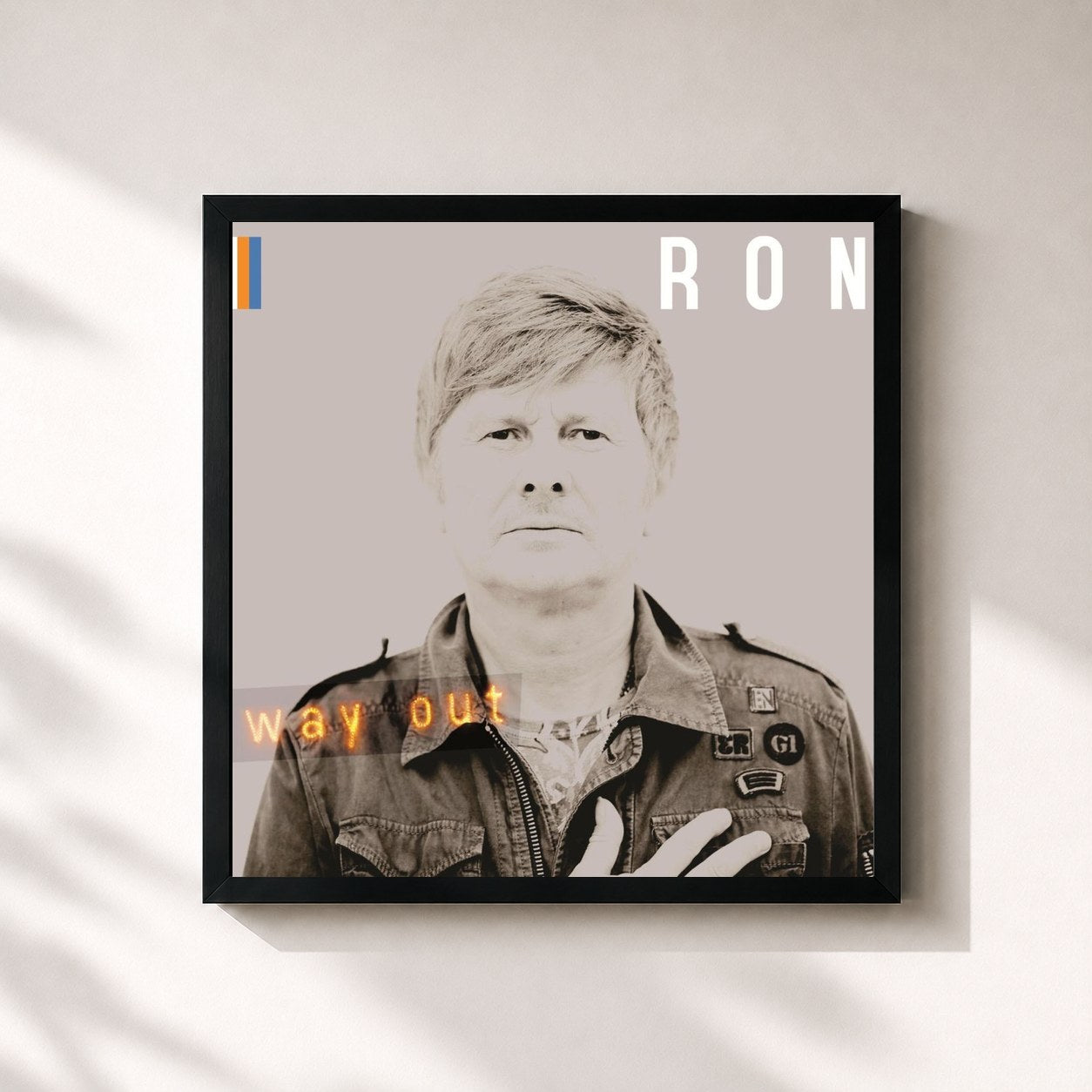 #noir Tableau carré de l'album Way Out de Ron, cadre noir 32x32 cm