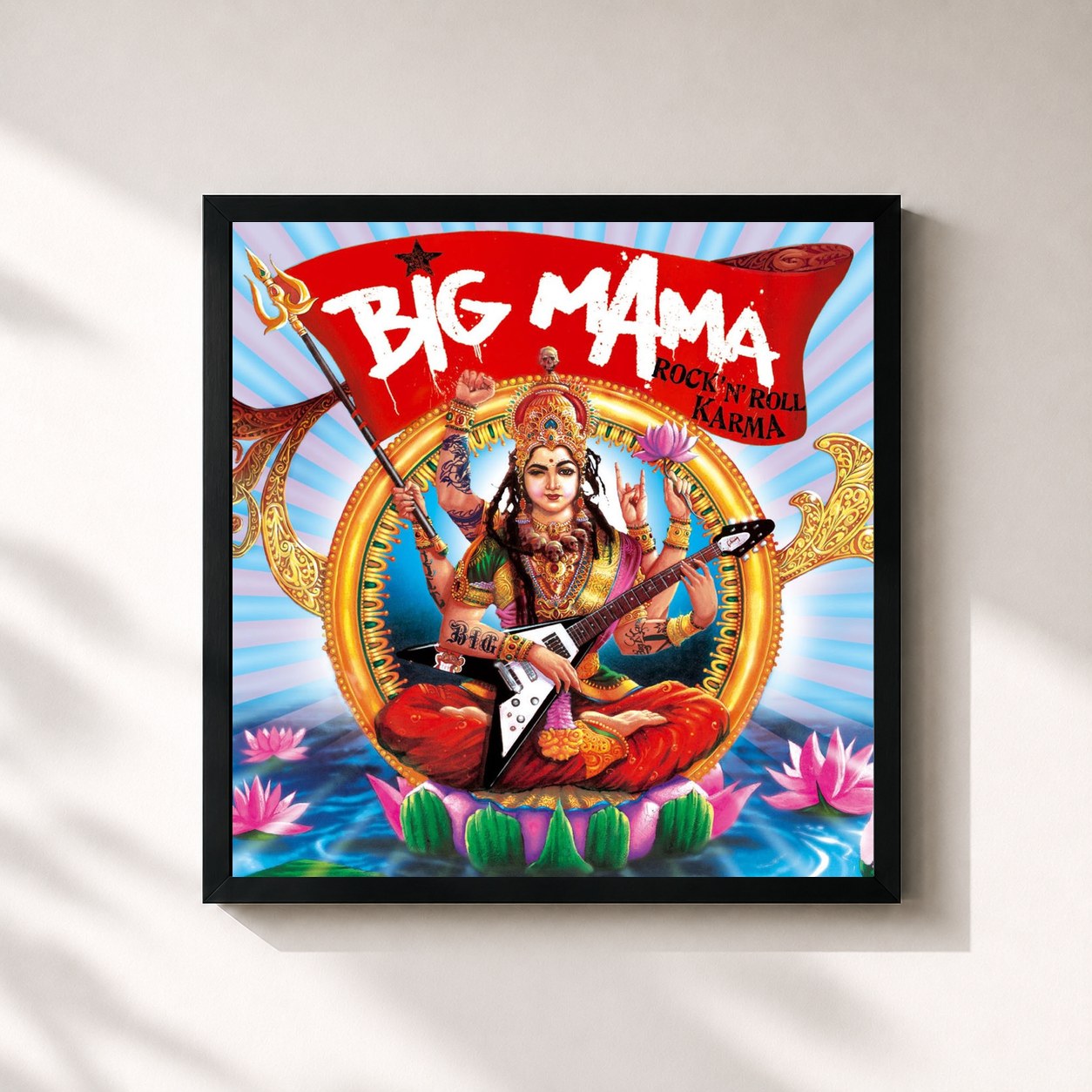#noir Tableau carré de l'album Rock'n'roll karma de Big Mama, cadre noir 32x32 cm