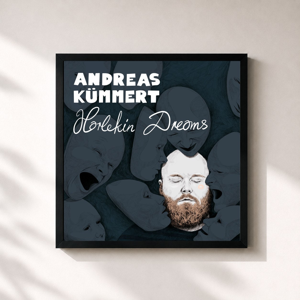 #noir Tableau carré de l'album Harlekin Dreams de Andreas Kümmert, cadre noir 32x32 cm