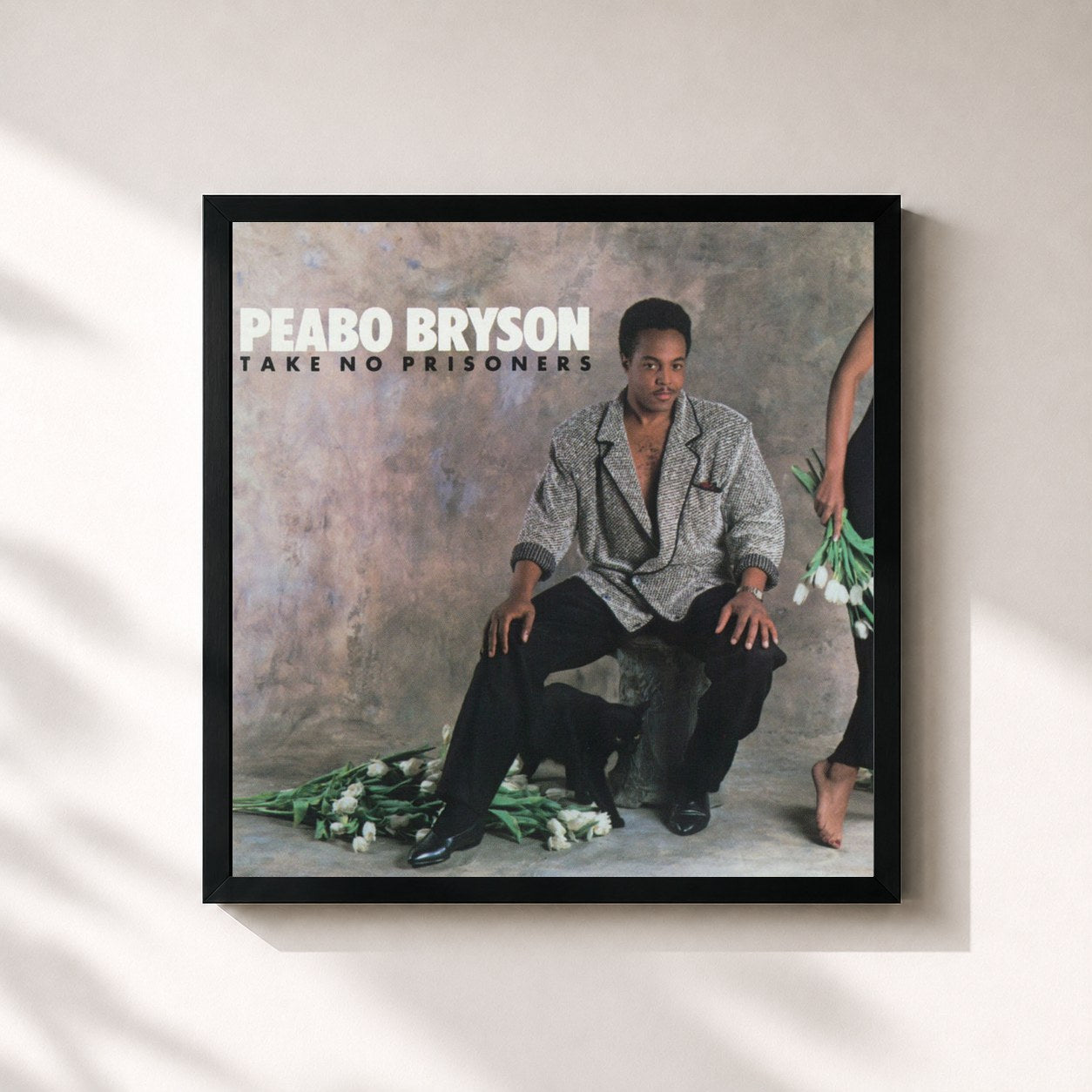 #noir Tableau carré de l'album Take No Prisoners de Peabo Bryson, cadre noir 32x32 cm