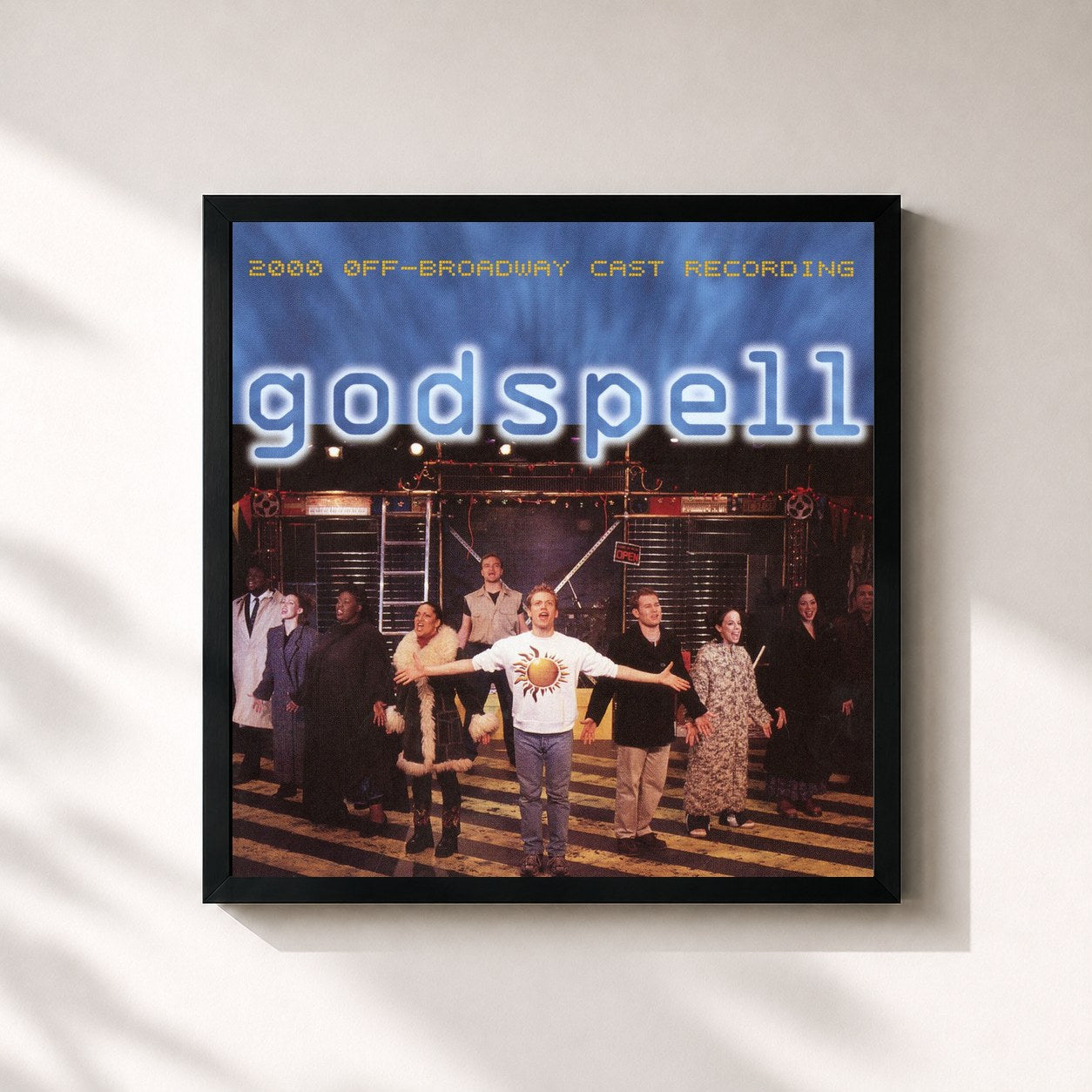 #noir Tableau carré de l'album Godspell (2000 Off-Broadway Cast Recording) de Stephen Schwartz, cadre noir 32x32 cm