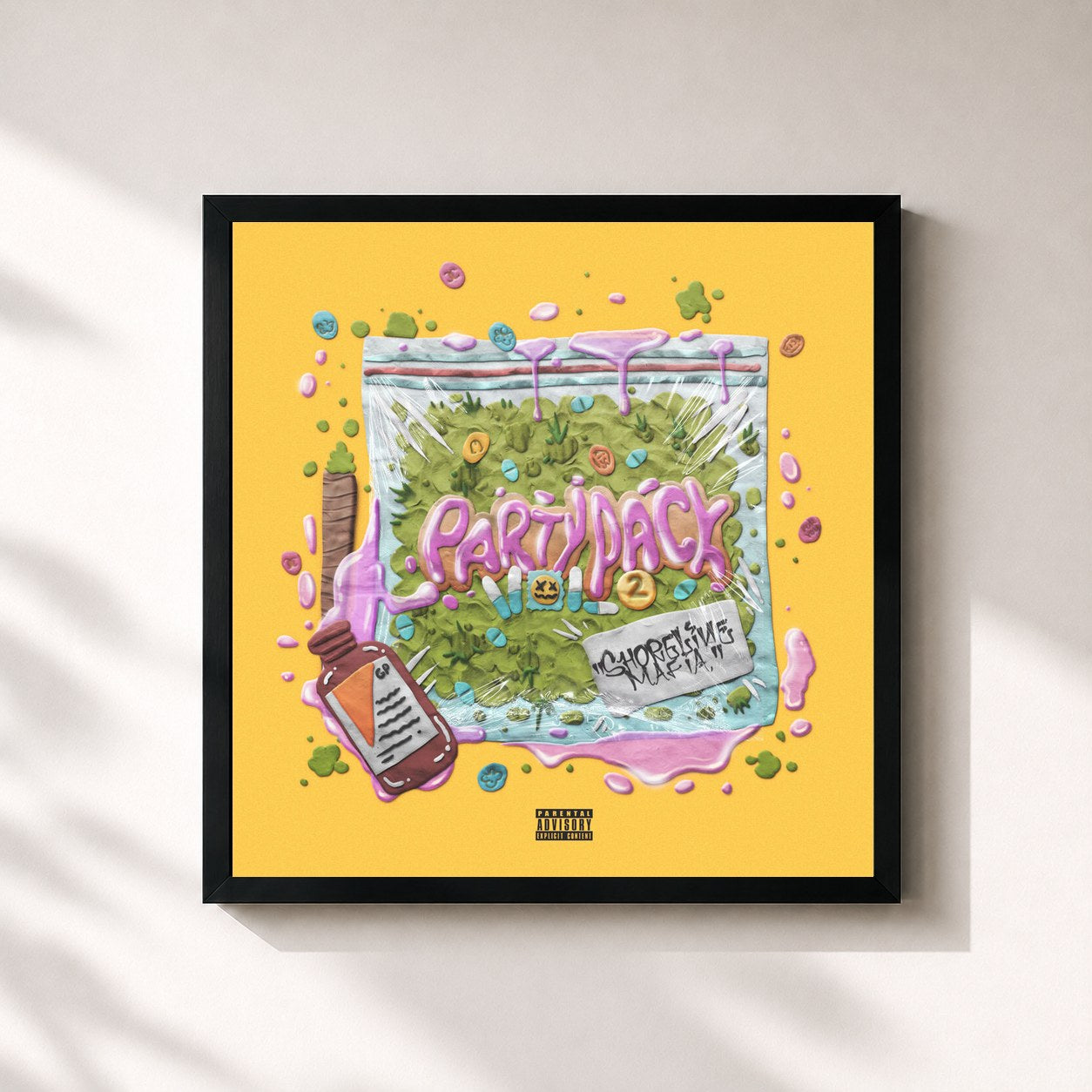 #noir Tableau carré de l'album Party Pack. Vol 2 de Shoreline Mafia, cadre noir 32x32 cm
