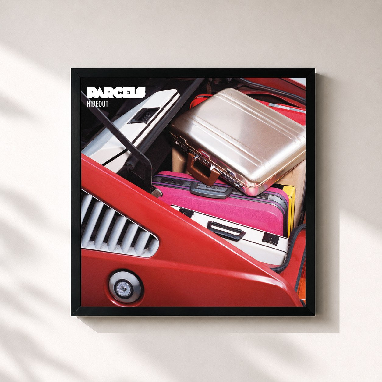 #noir Tableau carré de l'album Hideout de Parcels, cadre noir 32x32 cm