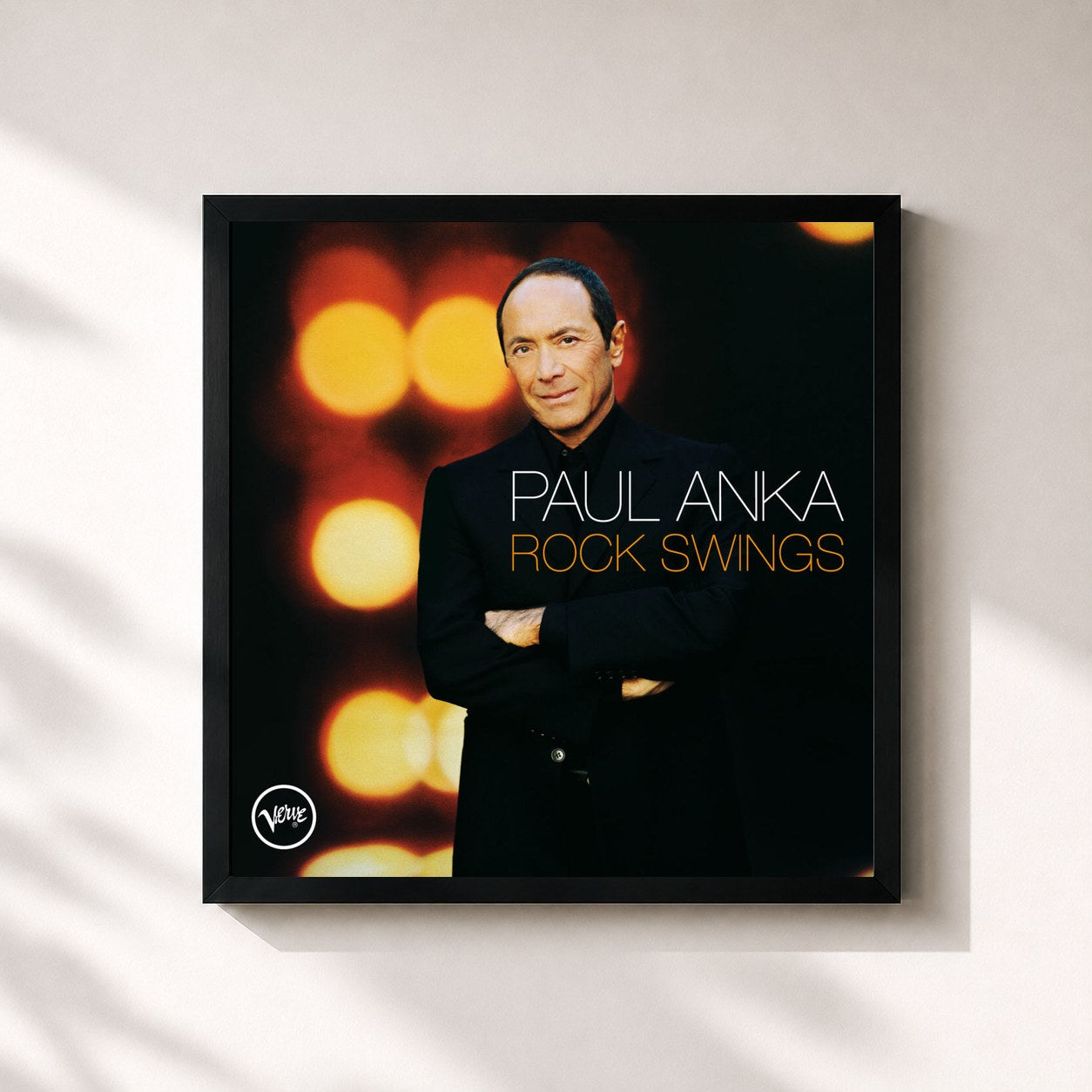 #noir Tableau carré de l'album Rock Swings de Paul Anka, cadre noir 32x32 cm