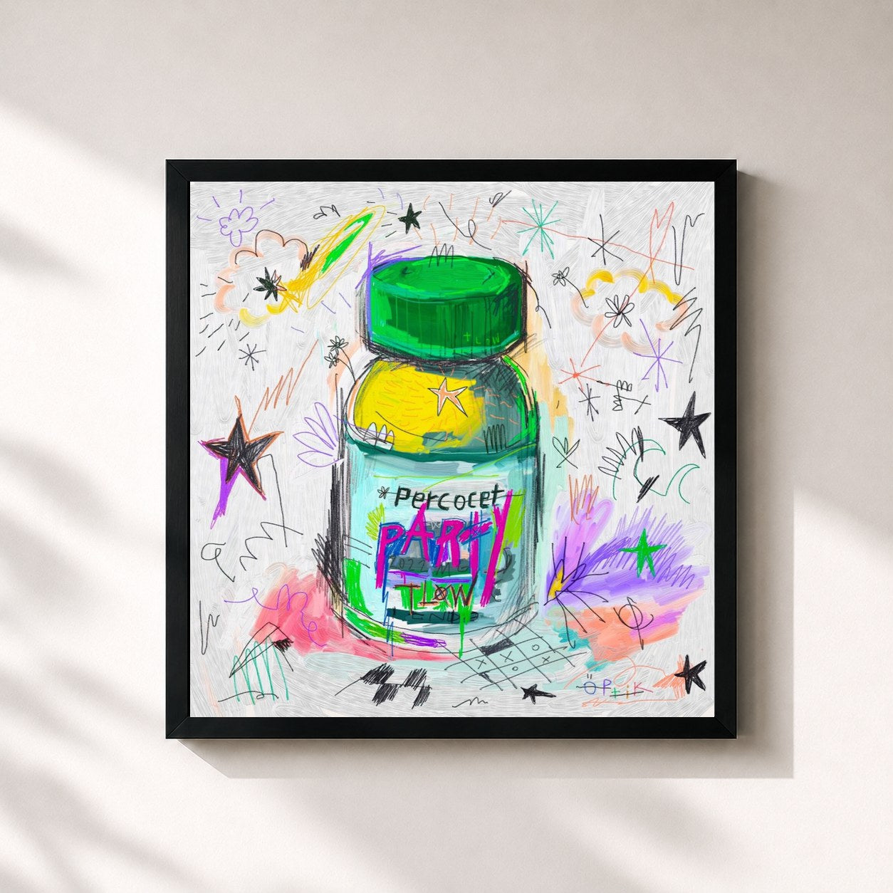 #noir Tableau carré de l'album Percocet Party de T-low, cadre noir 32x32 cm