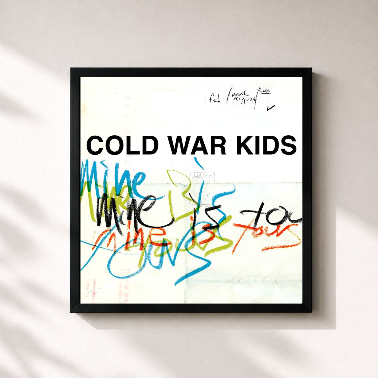 #noir Tableau carré de l'album Mine Is Yours de Cold War Kids, cadre noir 32x32 cm
