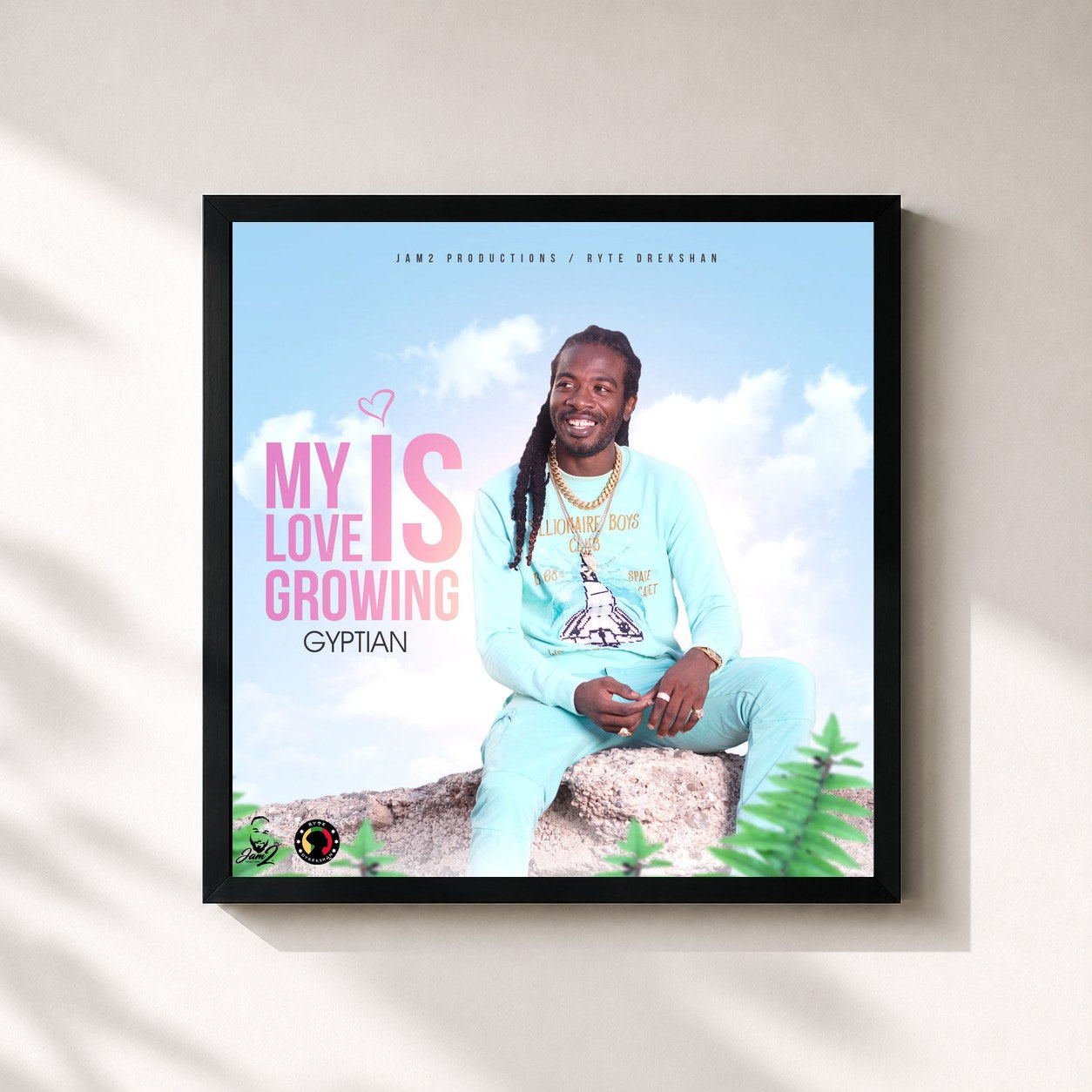 #noir Tableau carré de l'album My Love Is Growing de Gyptian, cadre noir 32x32 cm