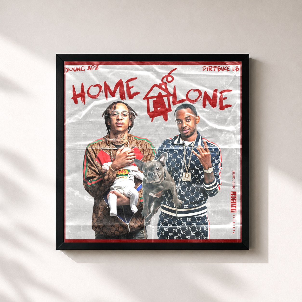 #noir Tableau carré de l'album Home Alone de D-Block Europe, cadre noir 32x32 cm