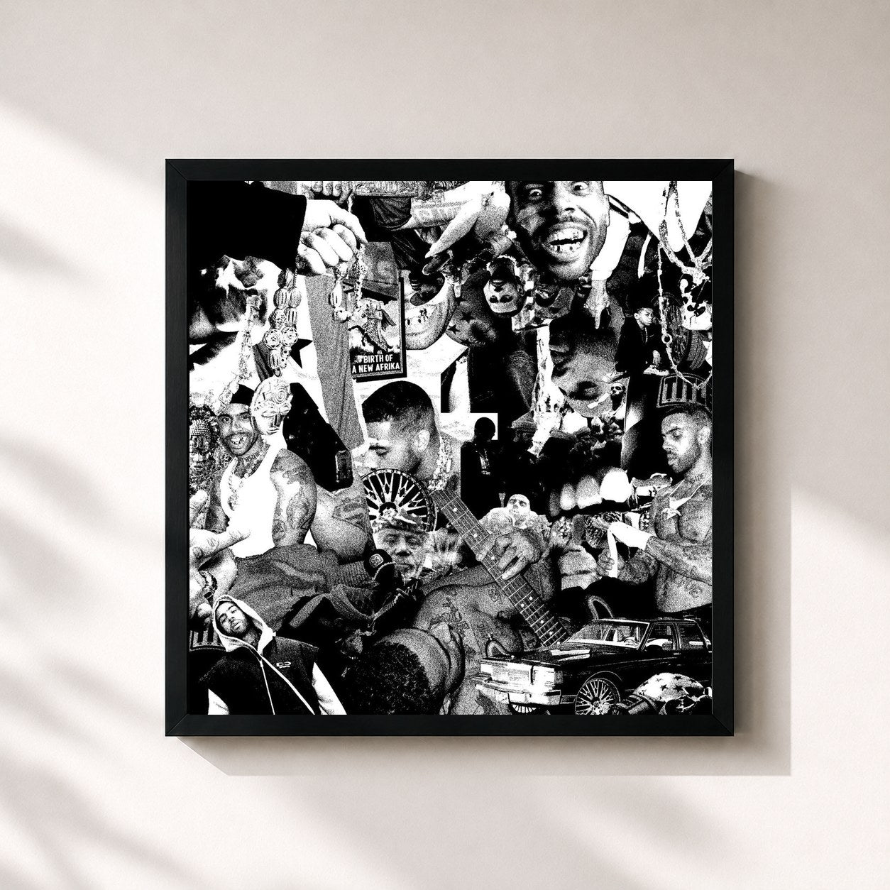 #noir Tableau carré de l'album 93' to 23' : VICTOR de Vic Mensa, cadre noir 32x32 cm