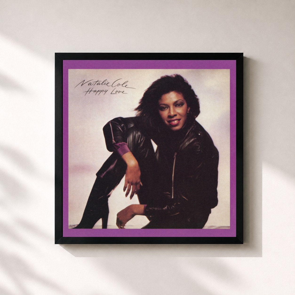 #noir Tableau carré de l'album Happy Love de Natalie Cole, cadre noir 32x32 cm