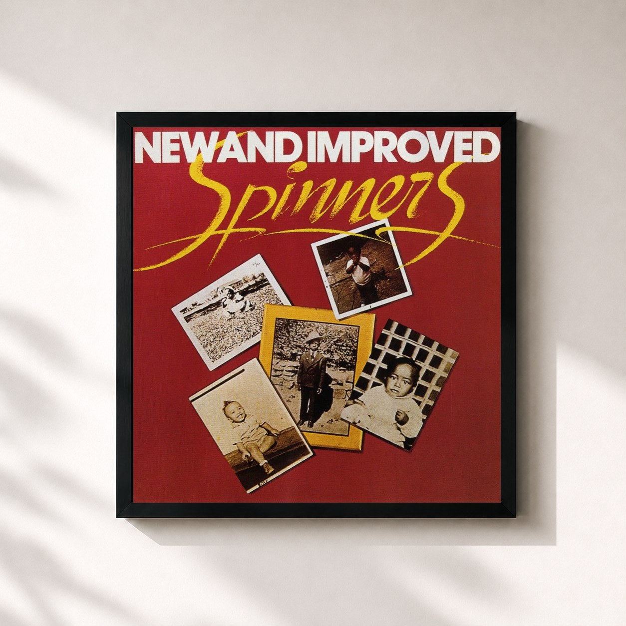 #noir Tableau carré de l'album New And Improved de The Spinners, cadre noir 32x32 cm