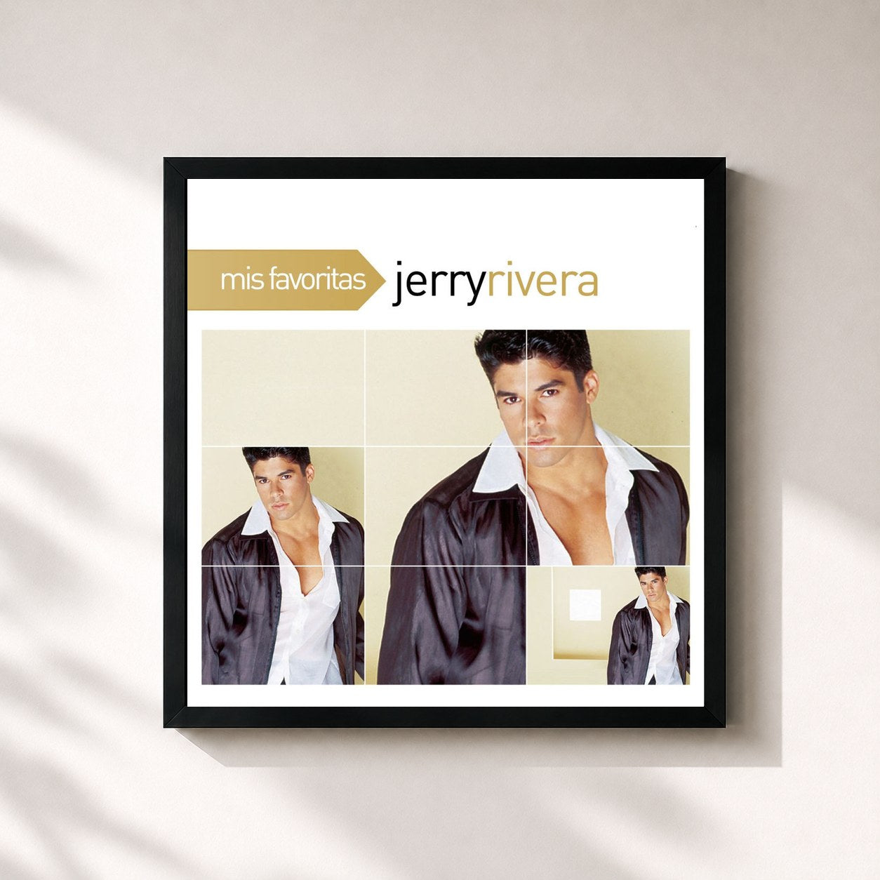 #noir Tableau carré de l'album Mis Favoritas de Jerry Rivera, cadre noir 32x32 cm