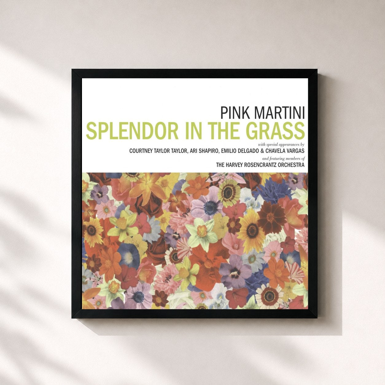 #noir Tableau carré de l'album Splendor in the Grass de Pink Martini, cadre noir 32x32 cm