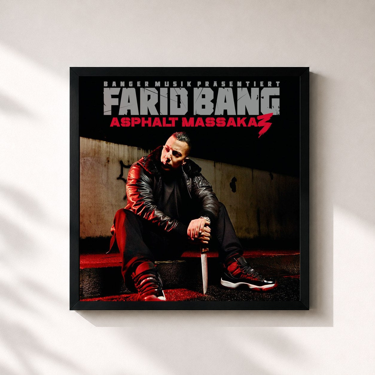 #noir Tableau carré de l'album Asphalt Massaka 3 de Farid Bang, cadre noir 32x32 cm