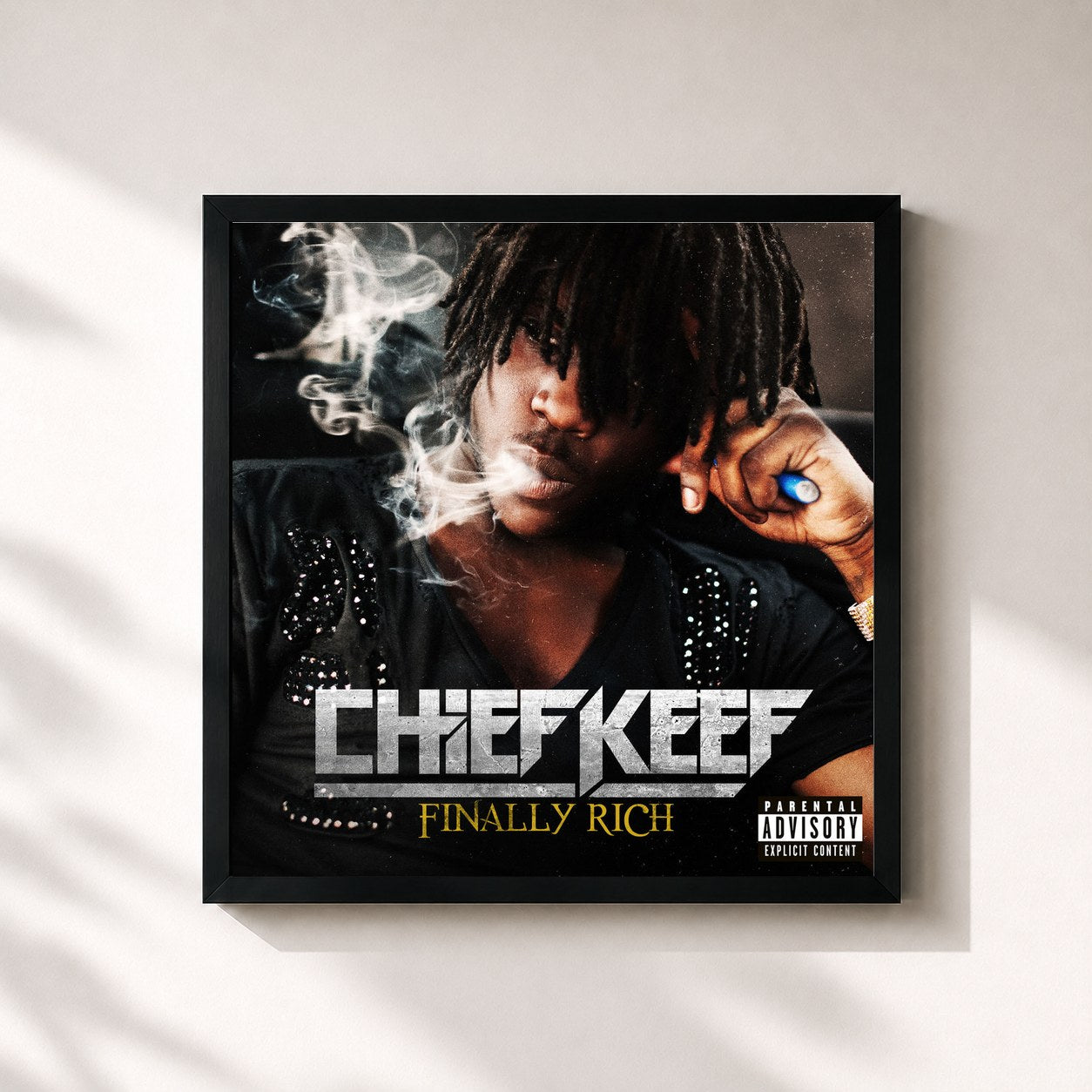 #noir Tableau carré de l'album Finally Rich de Chief Keef, cadre noir 32x32 cm