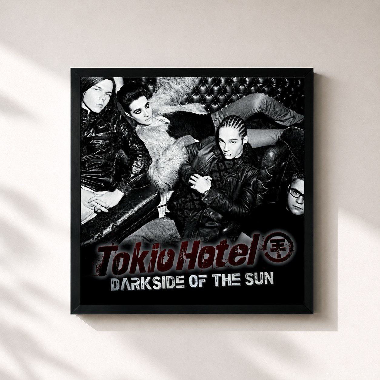 #noir Tableau carré de l'album Darkside Of The Sun de Tokio Hotel, cadre noir 32x32 cm
