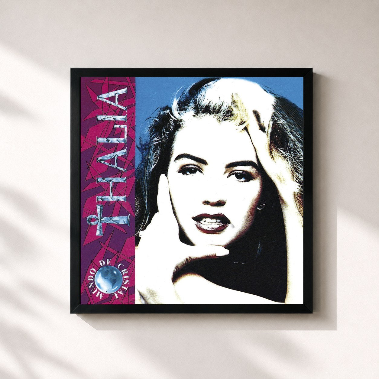 #noir Tableau carré de l'album Mundo De Cristal de Thalia, cadre noir 32x32 cm